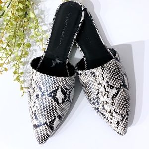Wild Diva Faux Snakeskin Pointed Toe Mules